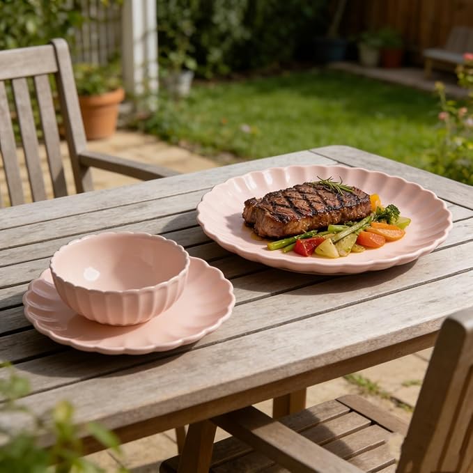wocaxc16-Pieces Stoneware Dinnerware Set Kitchen Dinnerware Ceramic Crockery Set Dinner Service Set for 4 Include Dinner Plate Dessert Plate Cereal Bowl and Mug. (pink)