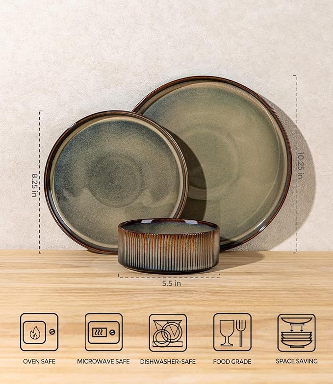 TheTerra Ceramic Dinnerware Sets for 8 24 Pieces Porcelain Lightweight Speckled Plates and Bowls Sets Scratch Resistant Dish Set Oven &amp Microwave &amp Dishwasher Safe Coca Mocha