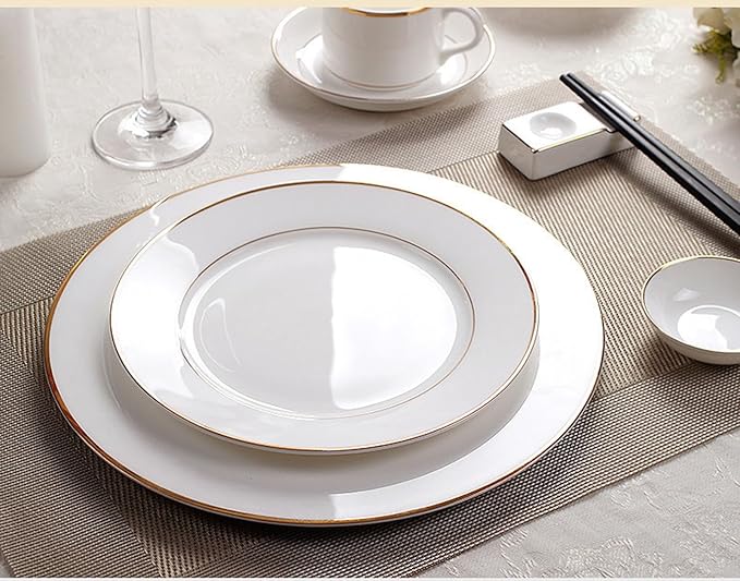 European Style Dinnerware Set Service for 2 Bone China Dinnerware Sets Unbreakable Porcelain Dinner Sets Coffee Cup and Saucer Tableware Set Steak Dinner Plates Dish Se pure white