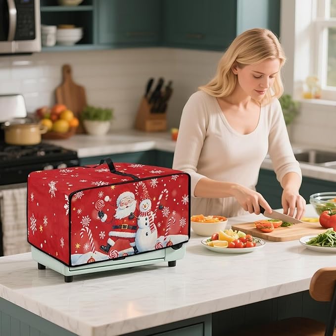 Doojoayie Chrsitmas Toaster Oven Cover Santa &amp Snowman Print 6 Slice Bread Machine Dust Protector Universal Fit Dust-proof &amp Stain Resistant Covers for Kitchen Appliance