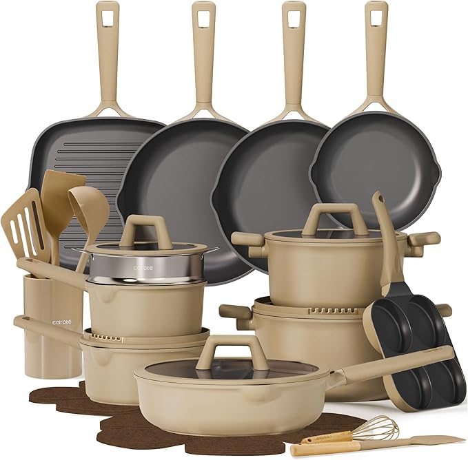 CAROTE 31PCS Pots and Pans Set Nonstick Cookware Set Kitchen Non Stick Induction Titanium Cookware Non-toxic Granite Cooking set PFOA Free