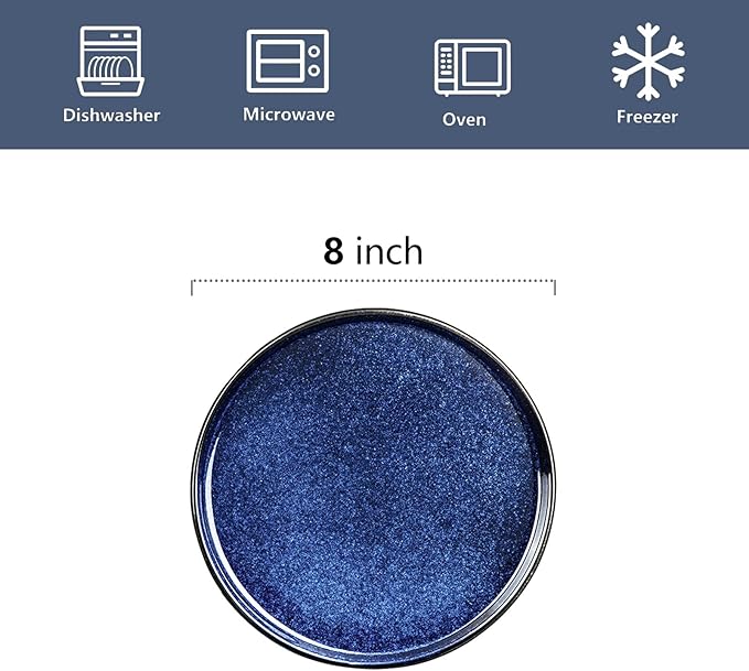 Vicrays 18-Piece Kitchen Dinnerware Set Ceramic Flat Dinner Plates Salad Plates Bowls Set Microwave Oven and Dishwasher Safe Scratch Resistant Suitable for Home Party Restaurant (Blue)