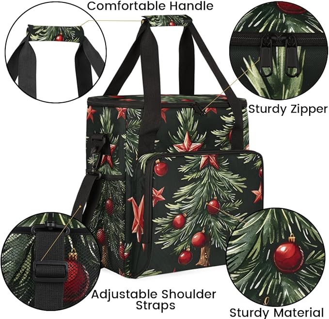 Glitter Tree Christmas Coffee Maker Carrying Bag Travel Storage Bag Compatible with K-Mini or K-Mini Plus Single Serve Coffee Brewer Carrying Case with Multiple Pockets &amp Shoulder Strap