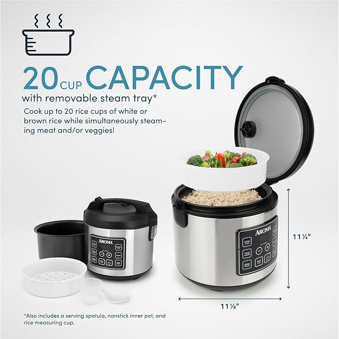 20-Cup Digital Rice &amp Grain Cooker Multi-Cooker 8X Bonded Granite Coating Silver (Renewed)