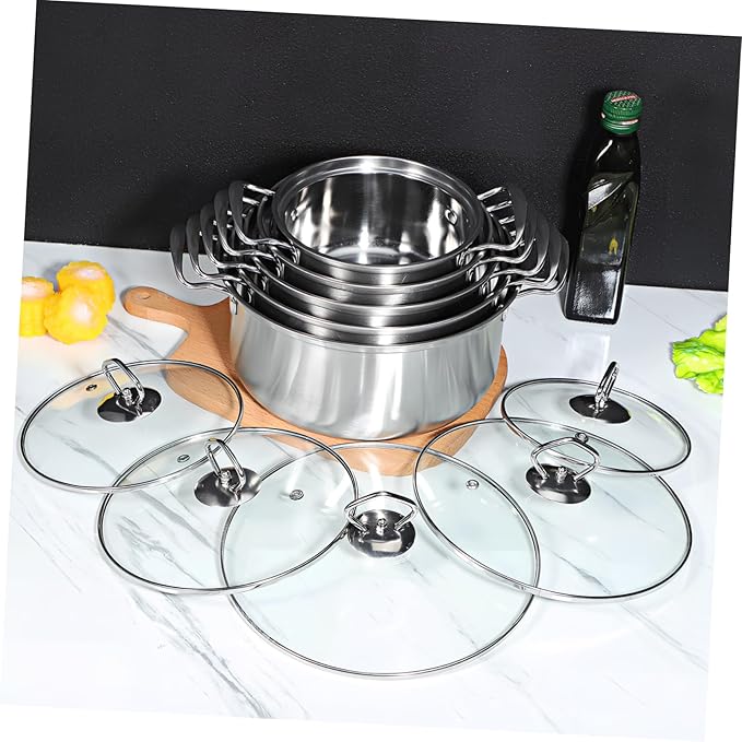 5sets Stainless Steel Soup Pot Set Pot Lid Induction Cookware Set for Soup Stew Porridge Canning