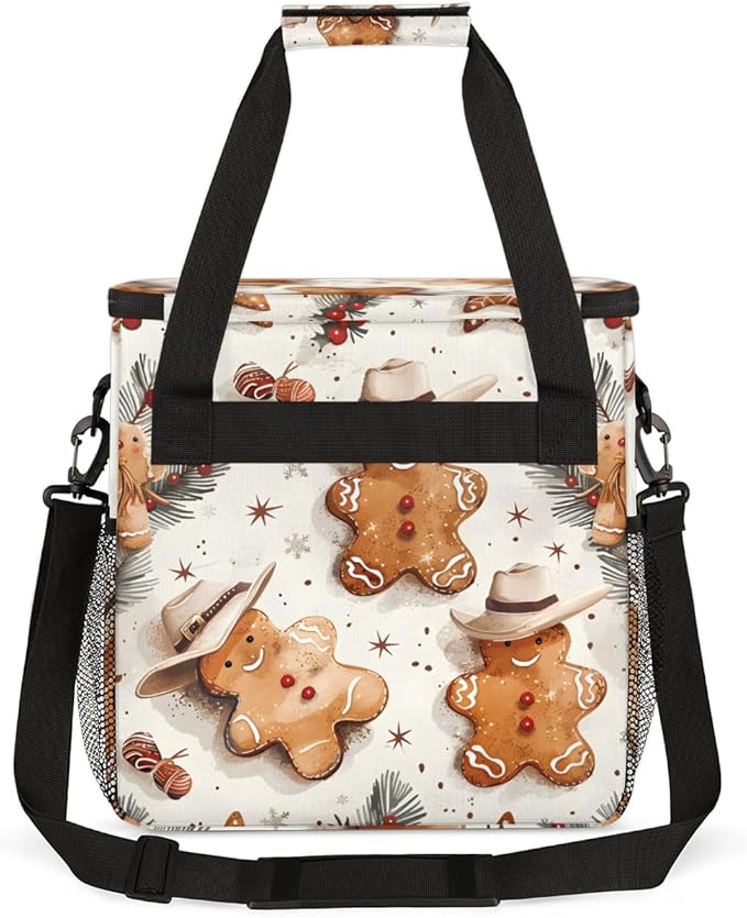 Retro Gingerbread Man Coffee Maker Carrying Bag Portable Travel Storage Tote Bag Compatible with K-Mini or K-Mini Plus Single Serve Coffee Brewer Carrying Case with Multiple Pockets &amp Shoulder S