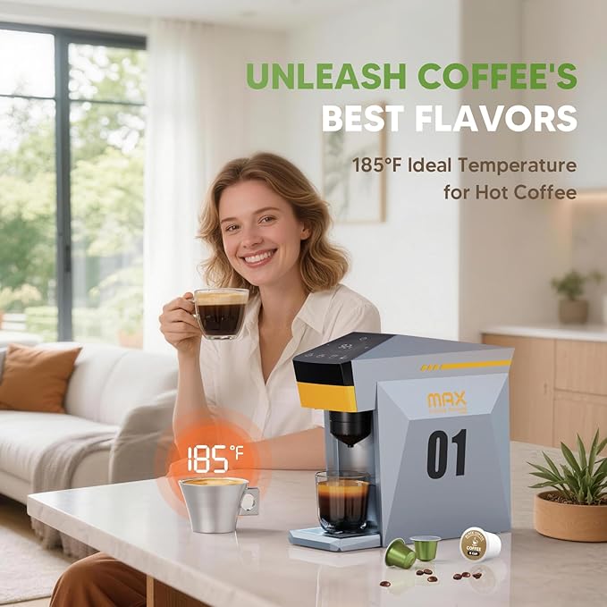 BENFUCHEN 4 in1 Single Serve Coffee Maker 19 Bar Espresso Coffee Machine For KCup/Nespre sso OriginalLine Capsules/Ground Coffee Single Cup Coffee Brewer 1400W Fast Brew in 1 Minute Cloud Gray