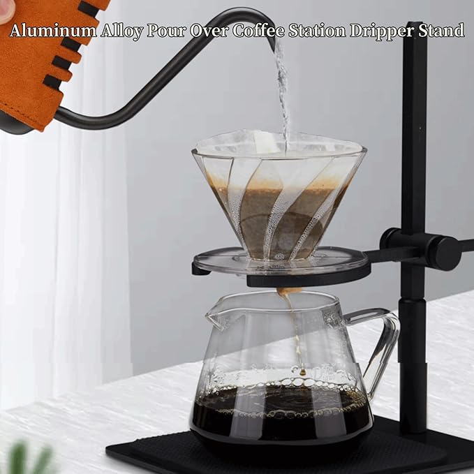 AUNMAS Pour Over Coffee Stand Aluminum Alloy Adjustable Dripper Station for Home Office Brewing Portable with Antislip Base Even Water