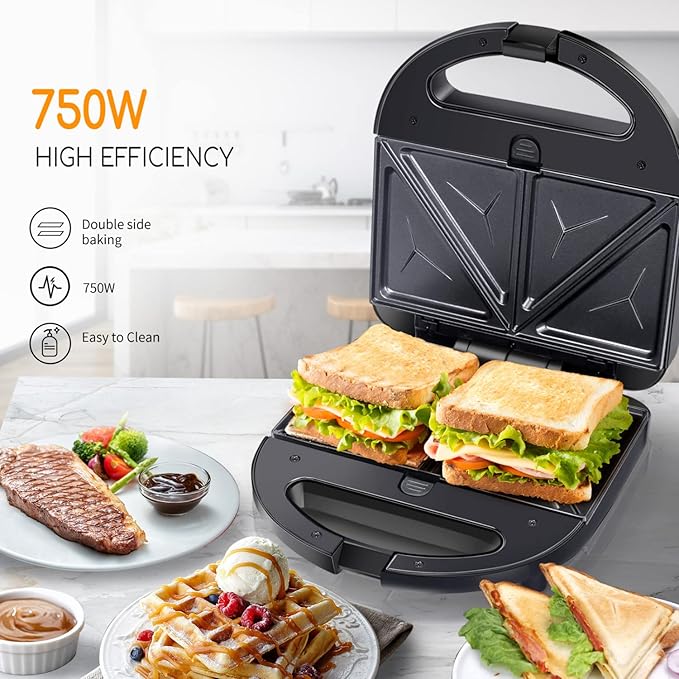 Aigostar Sandwich Maker Toaster 4 Slice 1.6 Wide Slot Stainless Steel Toasters with Bagel Reheat Cancel Defrost Function Panini Press Grill with Removable Non-stick Plates Grilled Cheese Maker