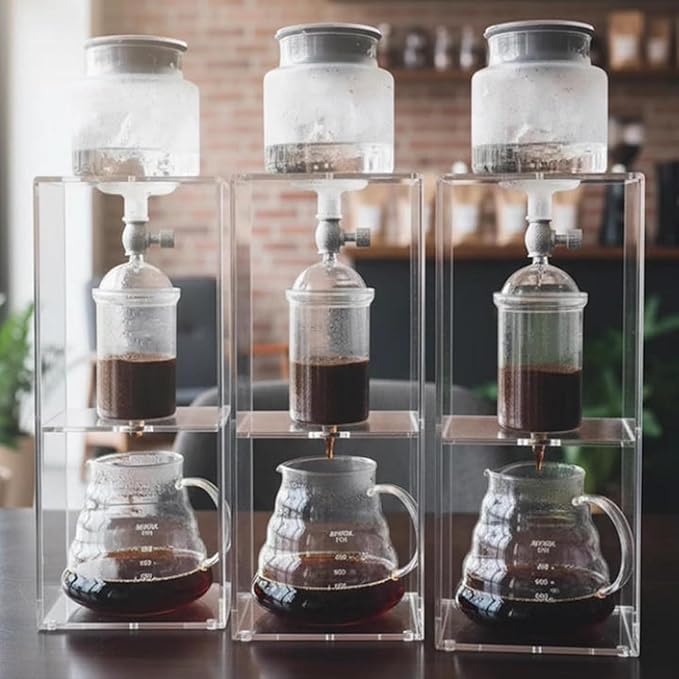 Cold Brew Coffee Tower Ice Drip Coffee Maker with 600ml Glass Pot Adjustable Drip Speed Valve Makes 2-4 Cups Acrylic Stand for Coffee Shop Tea Shop