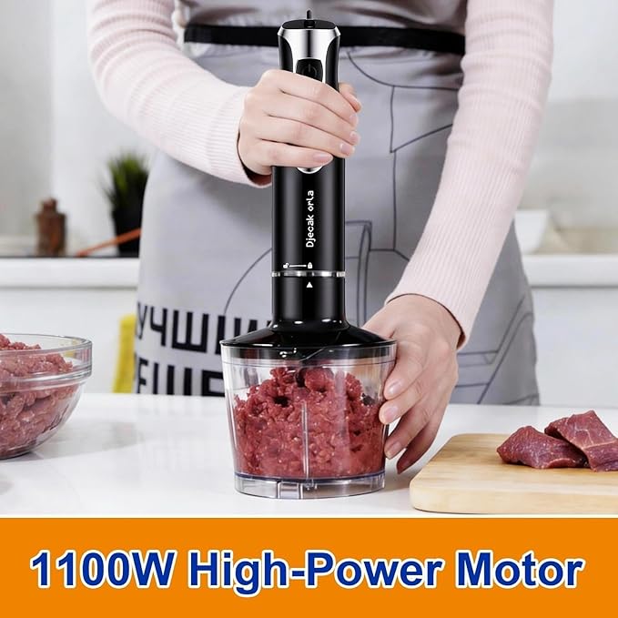 Upgraded Blender Handheld 1100W 20 Speed Settings Max 15500 RPM 5 in 1 Hand Blender with Milk Frother Handheld Food Processor Batidora De Mano Electrica Kitchen Appliances Black