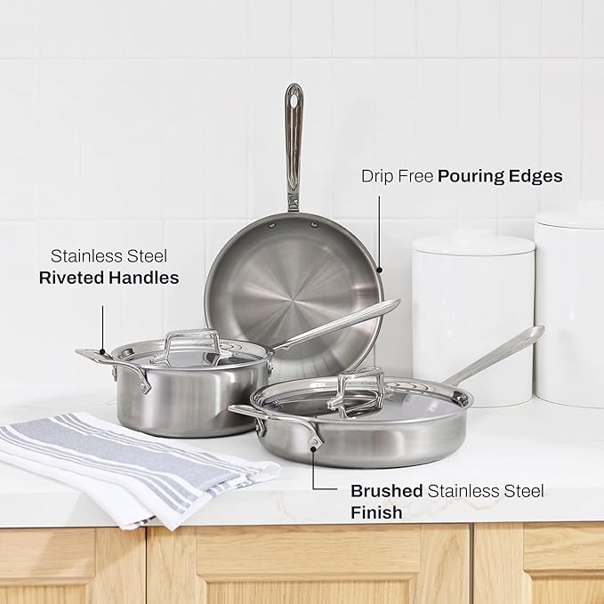 All-Clad D5® Stainless Steel Core 5 Piece Cookware Set- Made in USA- The Upgrade for Supremely Even Heat- Includes Frying Pans Saucepan Sautépan -Oven Safe &amp Induction Compatible
