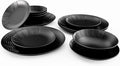 Nomnu Spiderweb Dinnerware Set (12 Pieces) - 4 Dinner Plates 4 Salad Plates 4 Bowls - Black Matte Porcelain Goth Dinnerware Set - Halloween Spooky Creepy Dishes Gothic Gifts