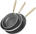 Honeycomb Stainless Steel Nonstick Frying Pan with Lid Set (No Lid Included) Induction Cooktop Compatible Skillet PFOA-Free Scratch-Proof Dishwasher &amp Oven Safe Gold Kitchen Cookware
