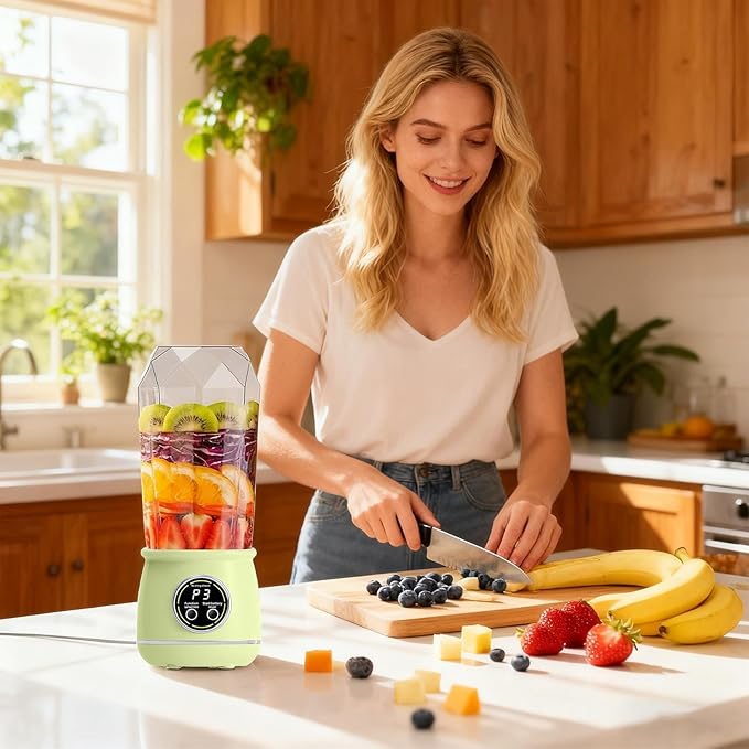 Personal Blender - 550ML Portable Cordless Powerful High Speed Blades Feature Leakproof Travel Feature Kitchen Appliances Equipment Clear Bottle Gym Camping Fruits Vegetables