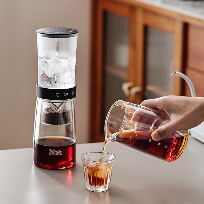 Cold Brew Coffee Maker 450ML Ice Drip Coffee BrewerSlow Drip Coffee Maker with Fine Mesh Filter Adjustable Water Flow (Dark Brown)