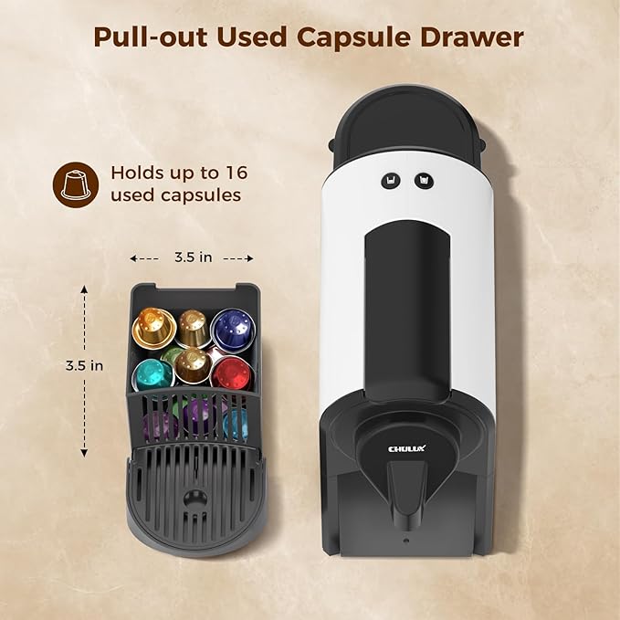 CHULUX Mini Espresso Machine for Nespresso Pod 20 Bar Single Serve Coffee Maker 1400W White