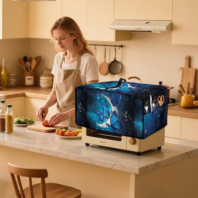 Convection Toaster Oven Cover with Storage Pockets Fits Machines Up to 20.5x16.5x10 Convection Toaster Oven Covers for Family Kitchen Essential Moon Butterfly