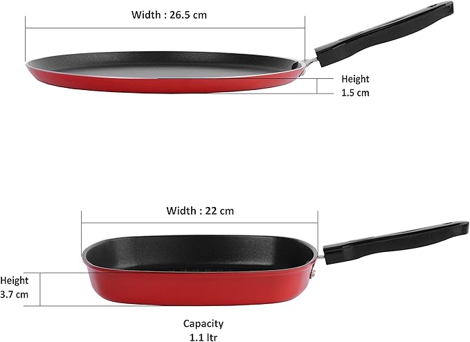 Sumeet Berry Aluminium Cookware Set 1.1 L 1 Dosa Tawa1 Grill Pan (Red)