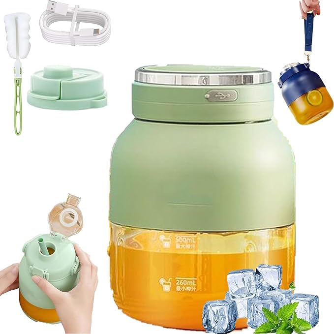 Portable wireless juicerPortable Blender Cup with Straw and Two Lids Multifunctional Large-Capacity Wireless Blenders Rechargeable for Smoothies Shakes &amp Frozen Blending (green)