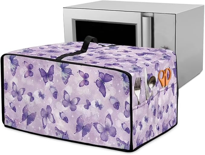 Butterfly Print Toaster Oven Cover Wide Slot Stain Resistant Bread Machine Cover with Side Pockets for Kitchen Counter Decorative 20.5 x 16.5 x 10 Purple