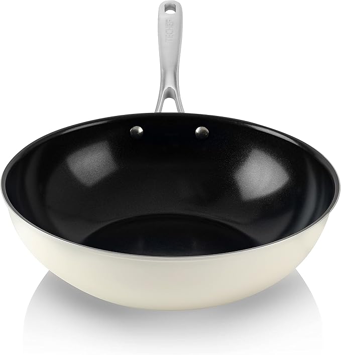 TeChef Collection | Ceramic Nonstick Flat Bottom Wok Stir Fry Pan Nontoxic - Free of PFAS PFOA PTFE (Wok 12)
