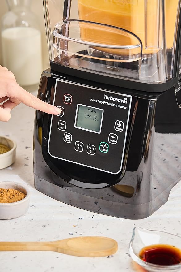 Turbosaver TB-020C Commercial Blender with Sound Enclosure 4HP 2200W Heavy Duty Motor 51 oz BPA-Free Jar Digital Touch Panel Quiet Professional Smoothie &amp Ice Crusher Blender (White)