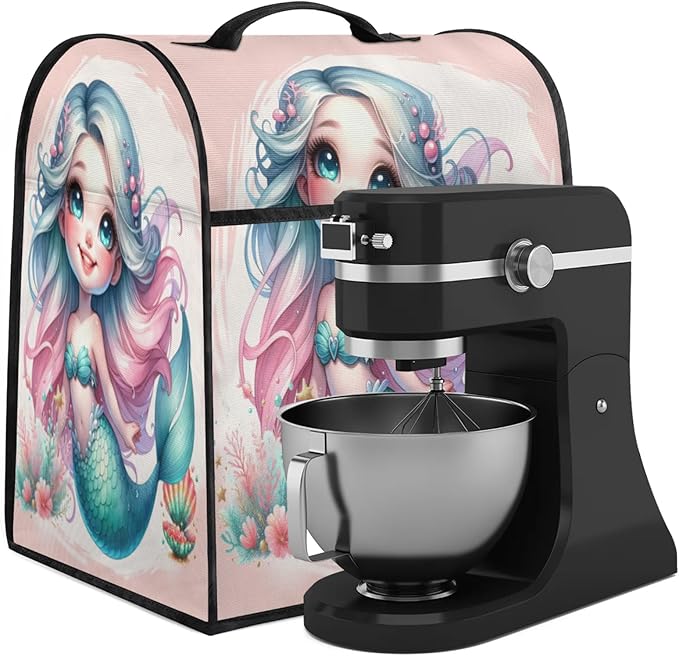 Kitchen Aid Mixer Cover Ocean Mermaid Stand Mixer Cover Compatible with 6-8 Quarts Stand Mixers Dust Covers with Zipper Pocket Foldable Washable Kitchen Aid Organizer Bag
