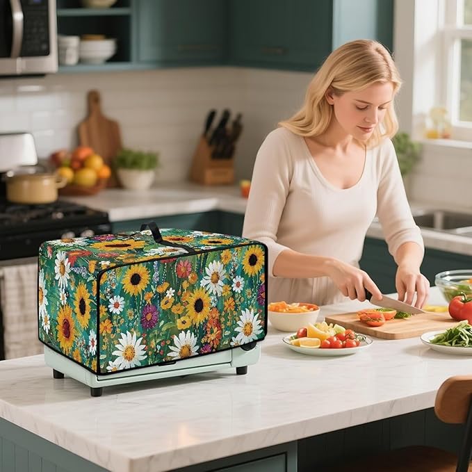 Sunflower Daisy Toaster Oven Cover with Storage Pockets Multipurpose Microwave Air Fryer Kichen Appliances Protective Covers Essential for Everyday Home Kitchens