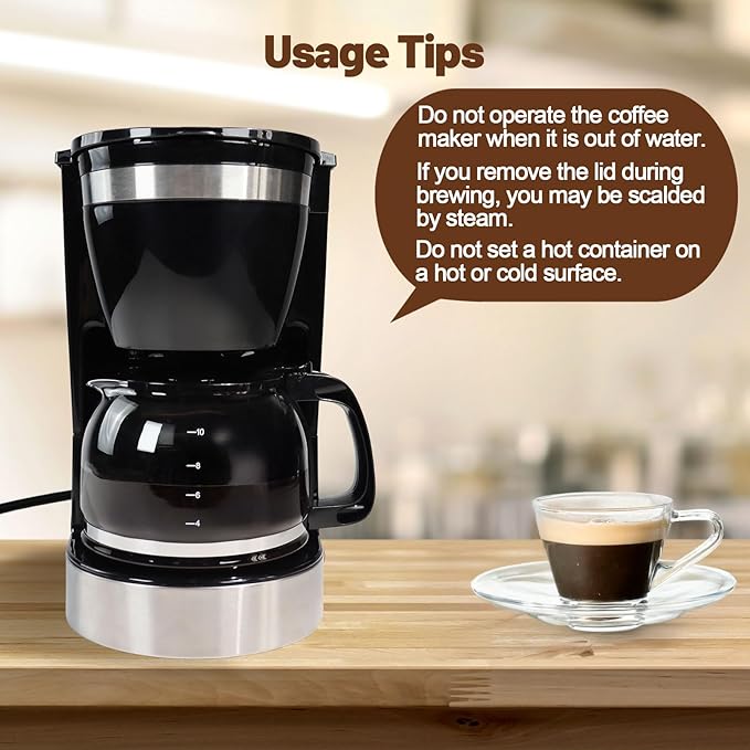 10 Cup Drip Coffee Maker One-Touch Anti-Drip Coffee Machine with Reusable Filter Carafe Auto Keep Warm Plate Spoon Coffee Pot Suitable for Home Use 110V