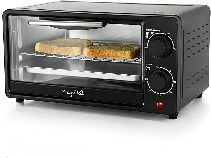 MegaChef 9.5 Quart Electric Counter Top 2 Slice Toaster Oven with Built in Timer Bake Broil Toast (Black)