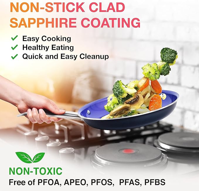 Mueller UltraClad Sapphire Pots and Pans Set Nonstick 14 Piece Induction Cookware Sets Aluminum Body Includes Non Stick Deep Frying Pan Sauce Pans for Cooking Dutch Oven and More