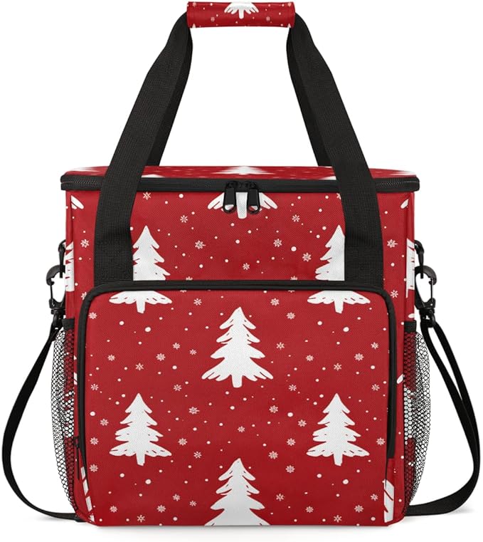 Christmas Tree Travel Coffee Maker Carrying Bag Red Large Organizer Storage Tote Bag Insulated Reusable Cooler Lunch Bags