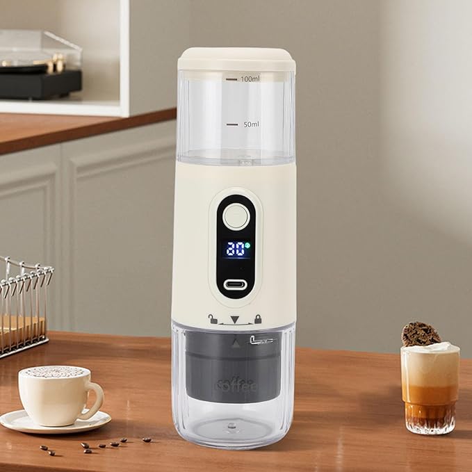 Yoidesu Portable Electric Espresso Machine Compatible with Coffee &amp Capsule 20 Bar Mini Car Travel Coffee Maker with 2500mAh Battery Ideal for Camping RV Hiking Office (Beige)