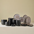 Karaca Mercure 59 Piece Stoneware Plates and Bowls Set Reactive Glaze Black Dinner Set Complete Kitchen Tableware Collection Ideal Dinnerware for 12 People Dining Experience Dishwasher Safe