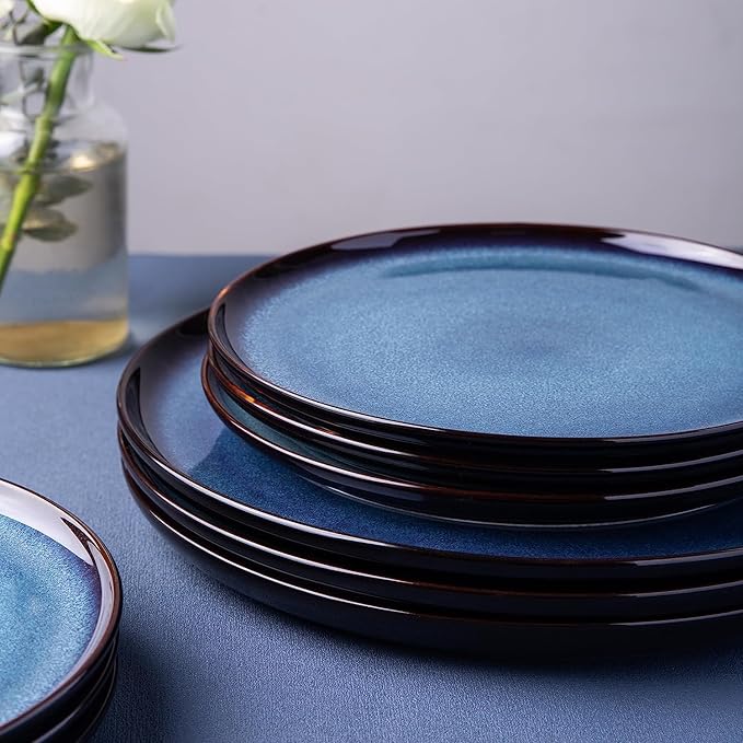 LeRatio Ceramic Dinnerware Sets for 4Porcelain Plates and Bowls SetsHandmade Reactive Glaze Dishes SetChip Resistant and Scratch Resistant | Oven&ampDishwasher &amp Microwave SafeService for 4-B