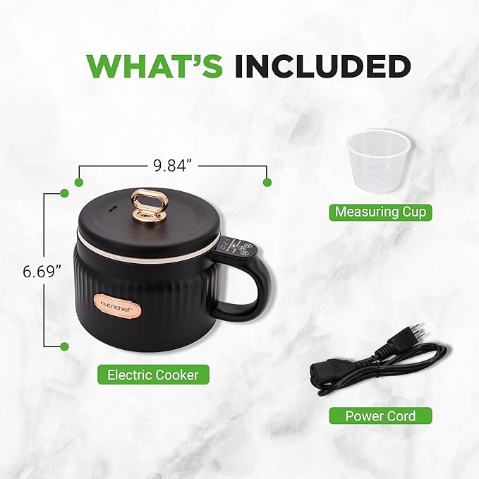 NutriChef 1.6 QT Portable Electric Rice Cooker &amp Lunch Maker | Multi-Functional &amp Non-Stick Ceramic Coating | Digital Control Panel | 6 Cook Functions: Rice Soup Stew Porridge &amp More |