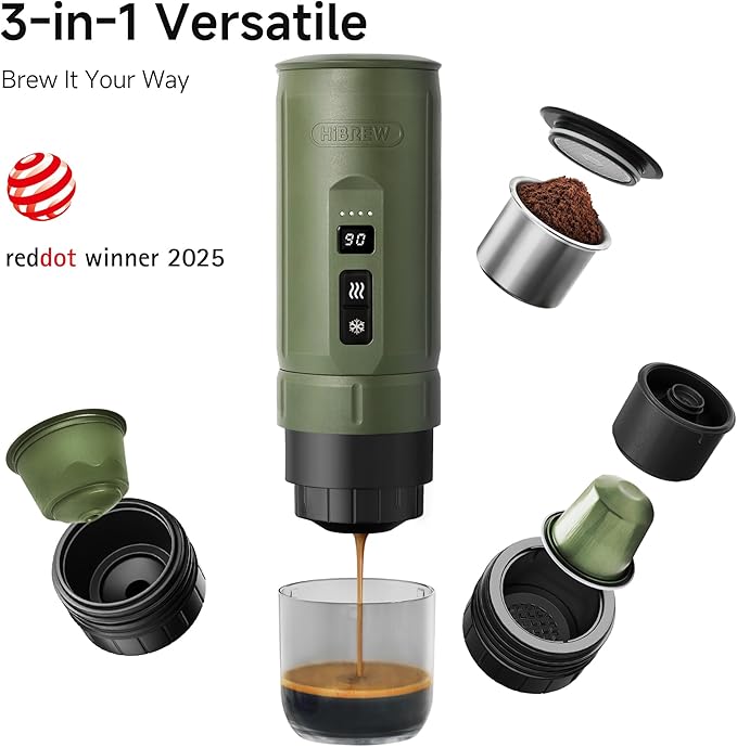 HIBREW H4C Explorer - Portable Electric Espresso Maker USB-C Rechargeable for Coffee Pods &amp Ground Coffee Compact for Home and Travel with Foldable Holder &amp Carrying Case