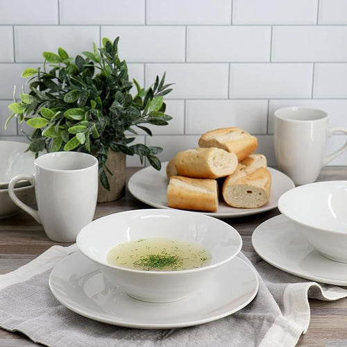 12-Piece Fine Ceramic Dinnerware Set in White – Dishwasher Microwave &amp Oven Safe Plates for Four