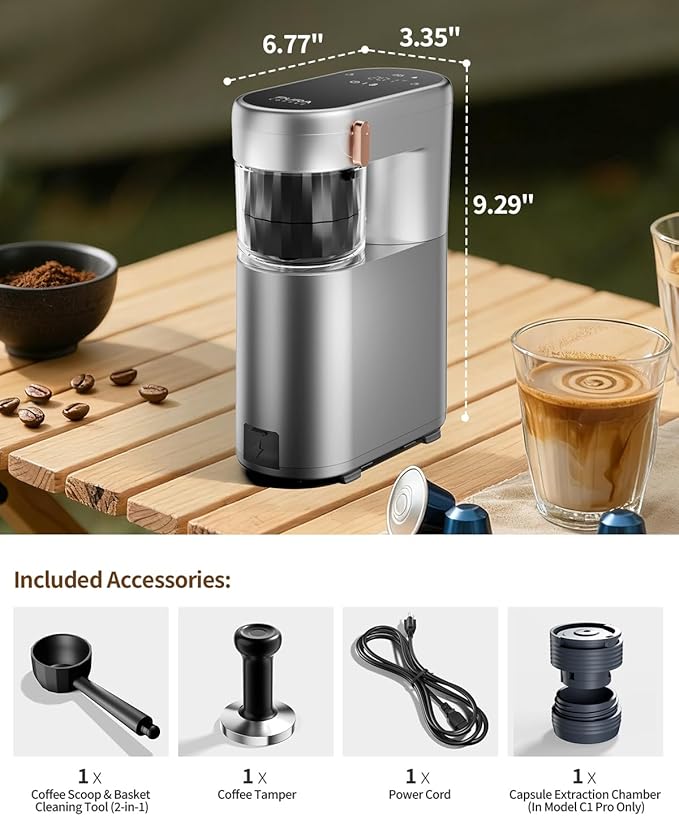 C1 Pro Compact Mini Espresso Machine with NS Capsule &amp Ground Coffee Rechargeable Portable Espresso Maker Electric Small Espresso Machine for Travel RV Car Camping Hiking Office Home with Rich C