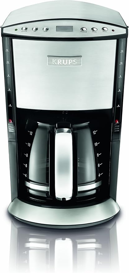 KRUPS 1500635079 Stainless Steel Programmable Coffee Maker with Glass Carafe and LCD Screen 12-cup Silver