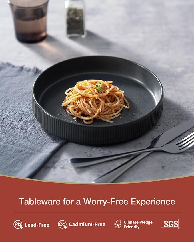 Famiware Star Dinnerware Set with Plates and Bowls Service for 6 (24-Piece) Stoneware Kitchen Dishes Dinner Sets - Matte Dark Charcoal