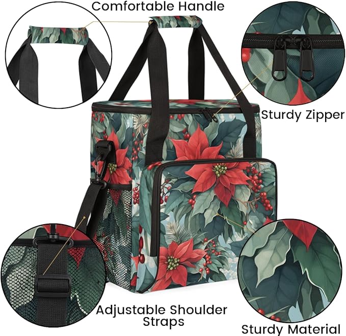Holly Berry Flowers Coffee Maker Carrying Bag Gothic Flowers Travel Storage Bag Compatible with K-Mini or K-Mini Plus Single Serve Coffee Brewer Carrying Case with Multiple Pockets &amp Shoulder St