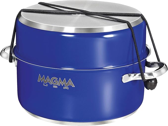 Magma 10 Piece Gourmet Nesting Stainless Steel Cookware Set with Ceramica Non-Stick Induction Compatible Oven Safe to 500°F - Suitable for All Stovetops Removable Handles Cobalt Blue