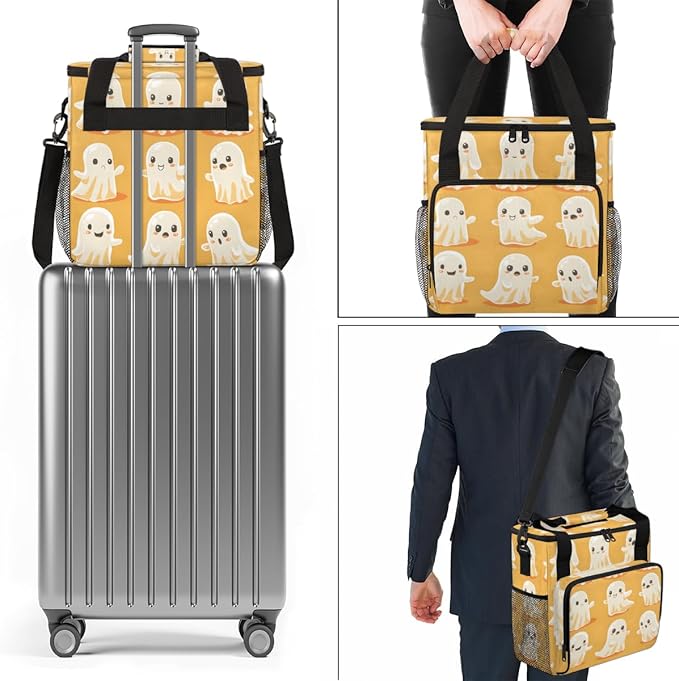 Spooky Ghosts Coffee Maker Carrying Bag Magic Ghosts Travel Storage Bag Compatible with K-Mini or K-Mini Plus Single Serve Coffee Brewer Carrying Case with Multiple Pockets &amp Shoulder Strap