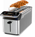 WHALL Long Slot 4 Slice Toaster Touch Screen Toasters with Projection Display 1.5 Wide Slot 5 Bread Types &amp 11 Shade Settings Digital Timer Warming Rack Crumb Tray Reheat/Defrost Silver