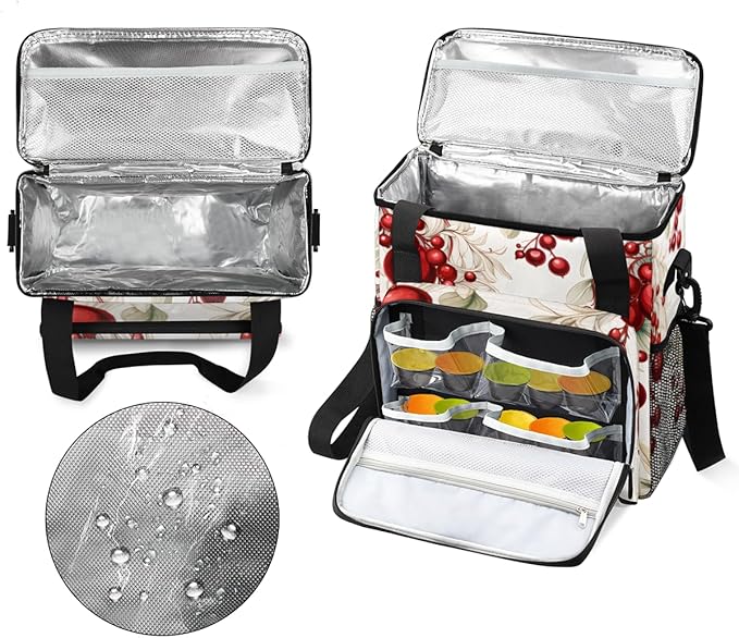 Christmas Flowers Coffee Maker Carrying Bag Modern Flowers Travel Storage Bag Compatible with K-Mini or K-Mini Plus Single Serve Coffee Brewer Carrying Case with Multiple Pockets &amp Shoulder Stra