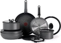 T-fal Ingenio Expertise Non Stick Cookware Set 14 Piece Induction Oven Broiler Safe 500F Detachable/Removable Handle Kitchen Cookware Pots and Pans RV Camping Fry Pans Dishwasher Safe Gray