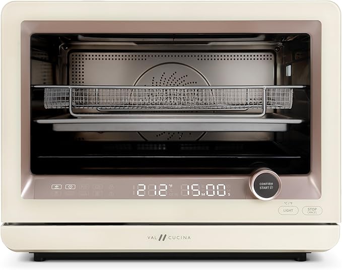 VAL CUCINA 7-in-1 Steam Convection Oven Countertop with Air Fry Bake Sous Vide Ferment Built-in Recipes | Anti-Scalding Self Clean Food-grade Stainless Steel Cavity &amp Accessories | 1500W