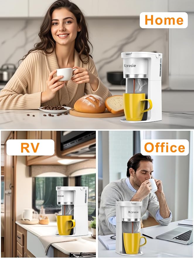 Small Single Serve Coffee Maker Fast Brew for K-Cup &amp Ground Coffee 6-12 Oz Brew Sizes One-Button Single Cup Coffee Maker Coffee Machine with Descaling ReminderWhite9.45 Inches